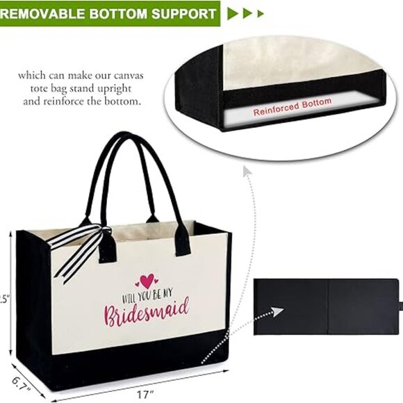 Monogram Initial Canvas Bag with Inner Zipper Pocket Embroidery Personalized Bag - Picture 3 of 6